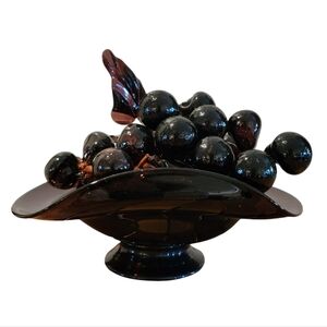 Amethyst Hand Blown‎ Glass Bowl with Amethyst Glass Grape Clusters MCM